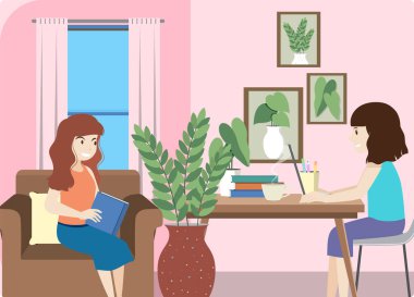 Düz tasarım konsept illüstrasyonunda çalışma odasının içi