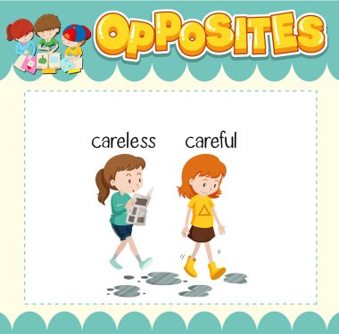 İngilizce karşıt kelime illüstrasyonunun eğitim kelime kartı