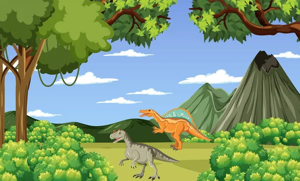 Dinossauro Ilustração Cena Florestal Pré Histórica — Vetor de Stock