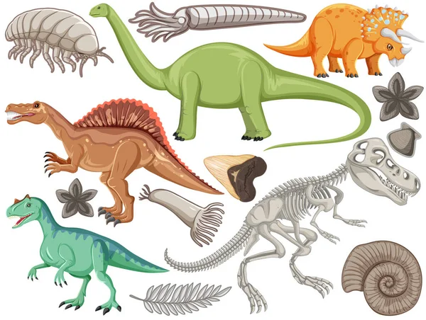 Ensemble Différentes Illustrations Préhistoriques Animaux Dinosaures — Image vectorielle