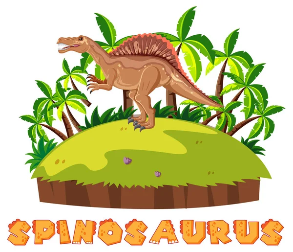 Isla Prehistórica Con Ilustración Spinosaurus — Archivo Imágenes Vectoriales