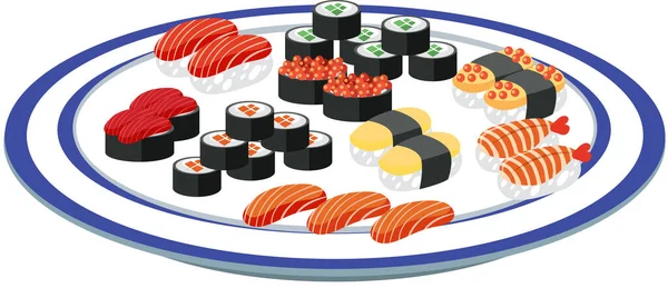 Comida Japonesa Con Sushi Plato Ilustración — Vector de stock
