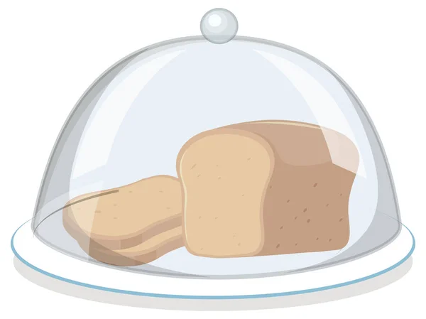Хлеб Круглой Пластине Стеклянной Крышкой Белом Фоне — стоковый вектор