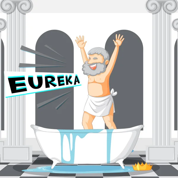 Archimedesでバスタブ漫画で単語ユーレカイラスト — ストックベクタ