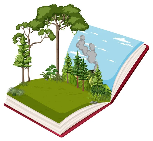 Книга Сценой Иллюстрации Зеленого Леса — стоковый вектор