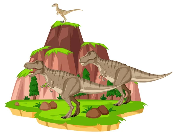 ฉากท ไดโนเสาร Rex บนภาพประกอบเกาะ — ภาพเวกเตอร์สต็อก