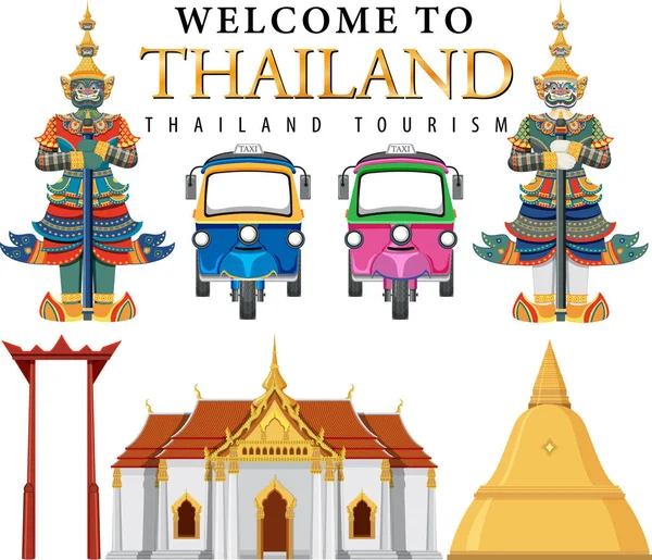 Démons Géants Thaïlande Attraction Icône Paysage Illustration — Image vectorielle