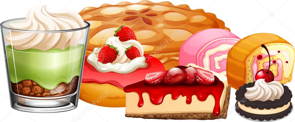 Set of sweet bakery dessert illustration