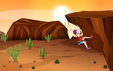 Gün batımında kızın tırmandığı kaya tırmanışı sahnesi