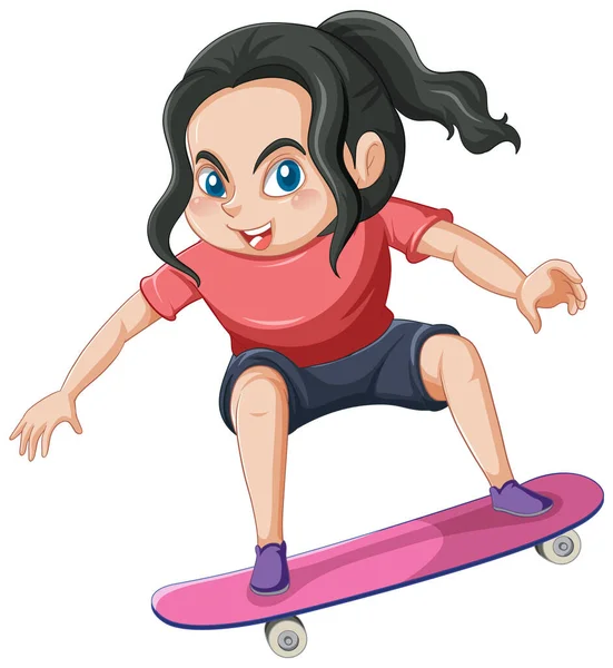 Uma Menina Jogando Skate Fundo Branco Ilustração — Vetor de Stock