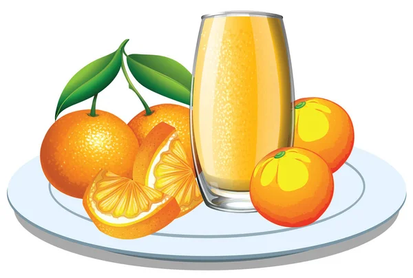 Стакан Апельсинового Сока Нарезанной Апельсиновой Иллюстрацией — стоковый вектор