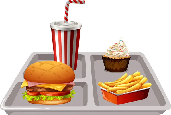 Fast Food Zestaw Ilustracji Taca — Wektor stockowy