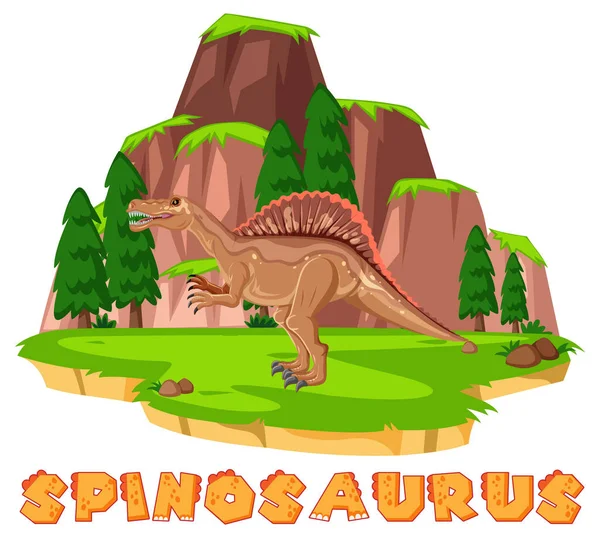 Isla Prehistórica Con Ilustración Spinosaurus — Archivo Imágenes Vectoriales