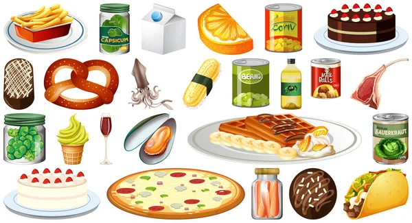 Conjunto Diferentes Alimentos Ilustración — Archivo Imágenes Vectoriales