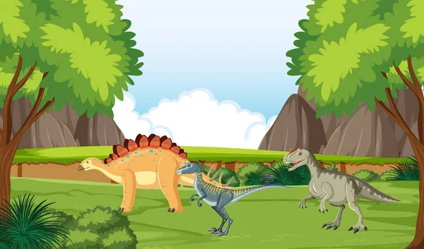 Jelenet Dinoszaurusz Erdei Illusztráció — Stock Vector