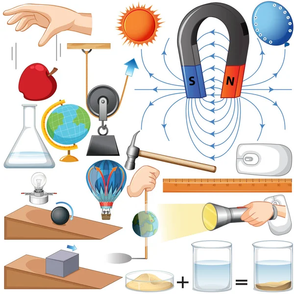 Különböző Tudományos Felszerelés Fehér Háttér Illusztráció — Stock Vector