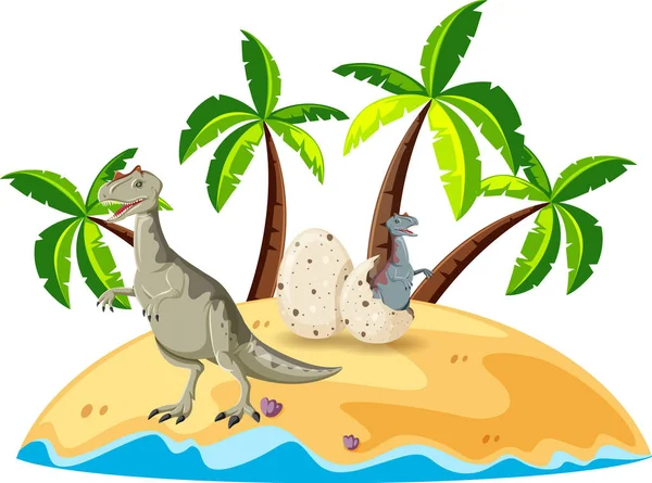 Escena Con Allosaurio Isla Ilustración — Vector de stock