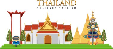 Tayland ikonik turizm cazibe arka plan illüstrasyonu