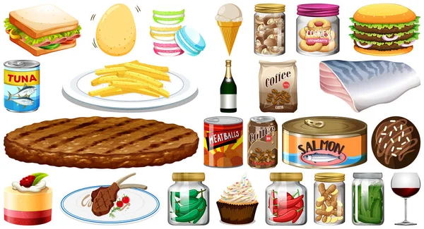 Conjunto Diferentes Alimentos Ilustração — Vetor de Stock