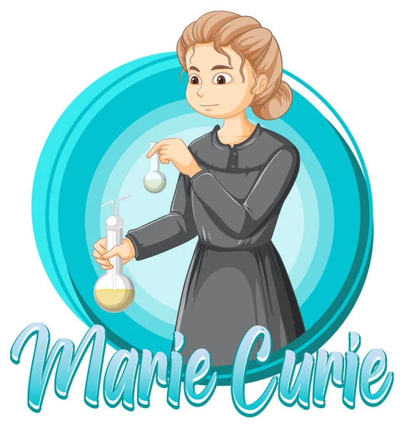 Retrato Marie Curie Desenho Animado Ilustração Estilo — Vetor de Stock