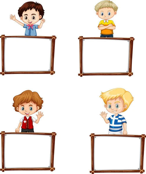 Modello Bordo Con Illustrazione Bambini Felici — Vettoriale Stock