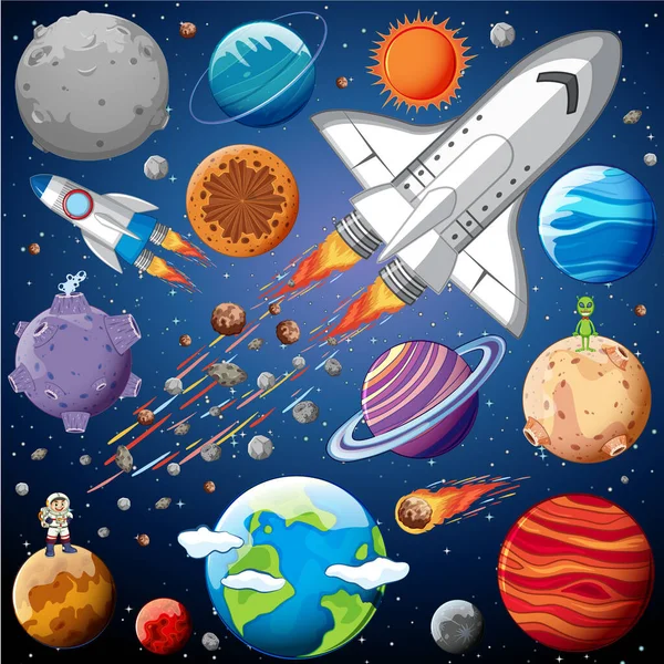 Set Von Weltraumobjekten Weltraum Illustration — Stockvektor