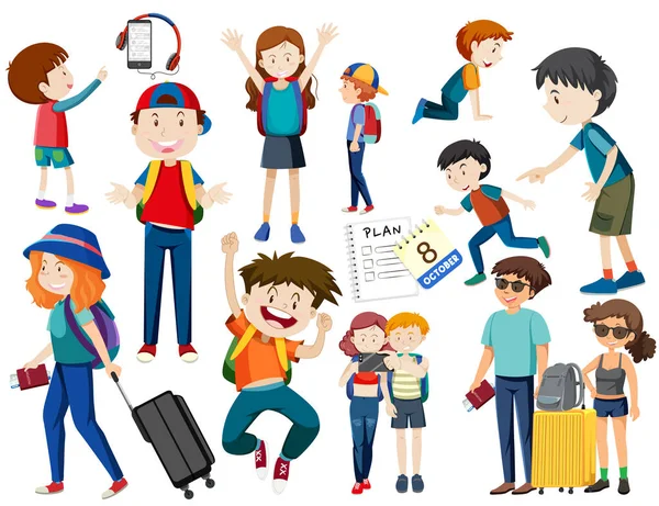 Set People Different Actions Illustration — Stock Vector