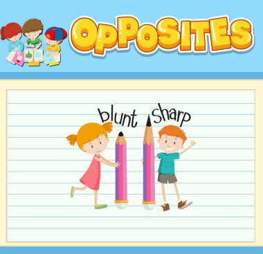 İngilizce karşıt kelime illüstrasyonunun eğitim kelime kartı
