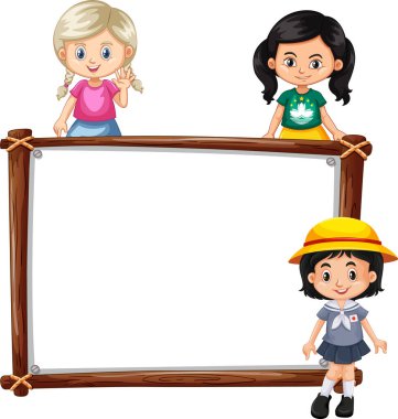 Pano şablonu mutlu çocuklar çizim ile
