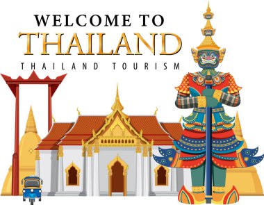 Dev şeytanlar Tayland cazibesi ve manzara ikonu çizimi