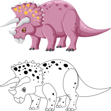 Triceratops dinozoru, beyaz arkaplan çizimleriyle