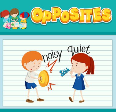 İngilizce karşıt kelime illüstrasyonunun eğitim kelime kartı