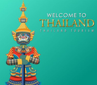 Dev şeytanlar Tayland cazibesi ve manzara ikonu çizimi