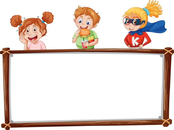 Modelo Placa Com Crianças Felizes Ilustração —  Vetores de Stock