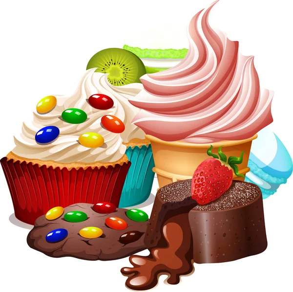 Zoet Bakkerij Dessert Witte Achtergrond Illustratie — Stockvector