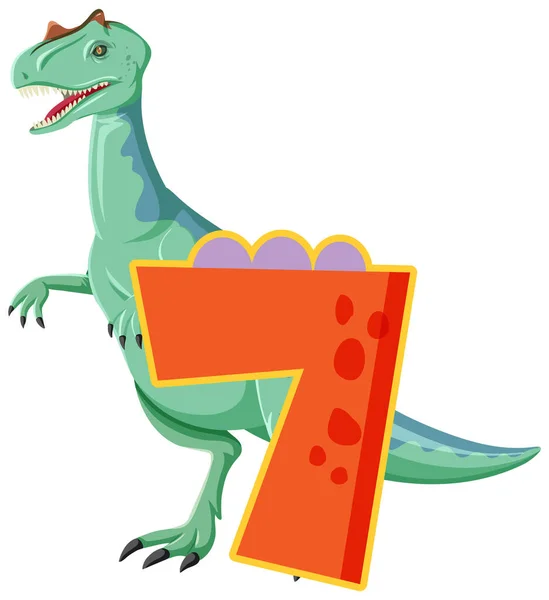 Dinosaur Number Seven Cartoon Illustration — Stock Vector