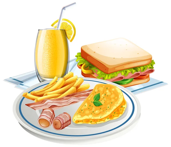 Breakfast Set White Background Illustration — Stock Vector
