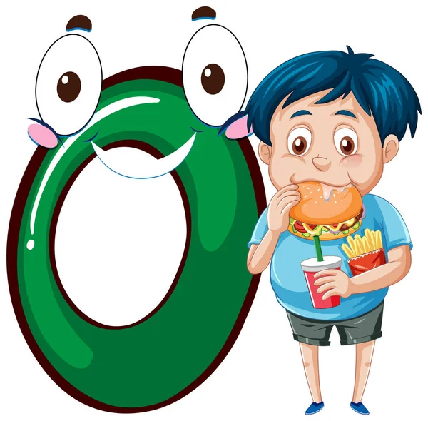 Ätare Pojke Med Nummer Noll Tecknad Illustration — Stock vektor