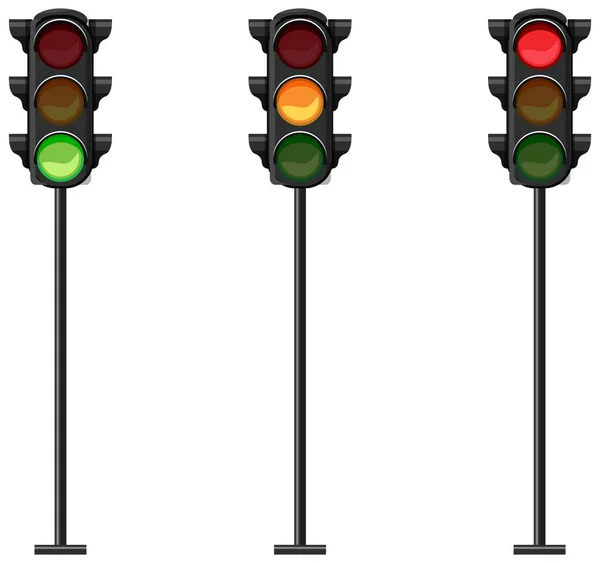 Set Verkeerslichten Witte Achtergrond Illustratie — Stockvector