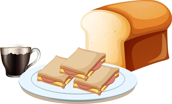 Frühstücksset Mit Sandwich Und Kaffee — Stockvektor