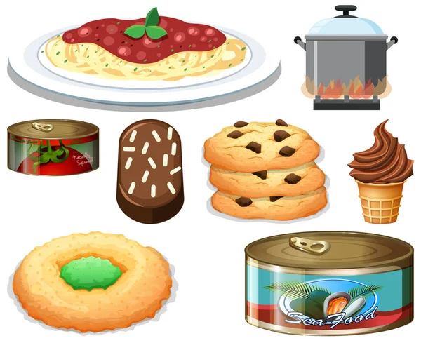 Diferentes Alimentos Desenho Animado Coleção Ilustração —  Vetores de Stock