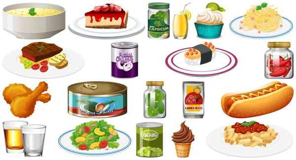 Σύνολο Των Διαφορετικών Τροφίμων Εικονογράφηση — Διανυσματικό Αρχείο