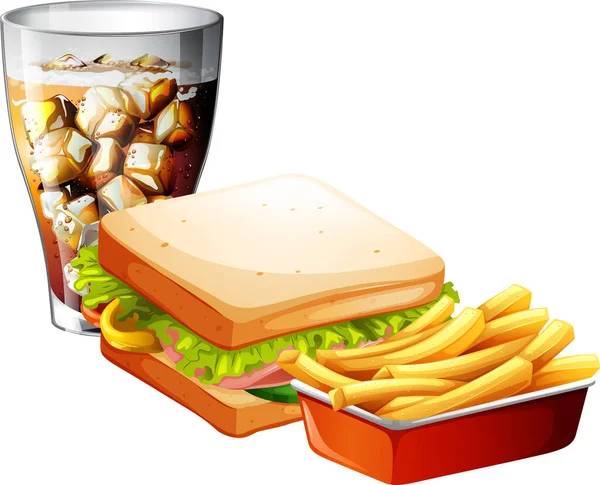 Fast Food Set Com Sanduíche Batatas Fritas Ilustração —  Vetores de Stock