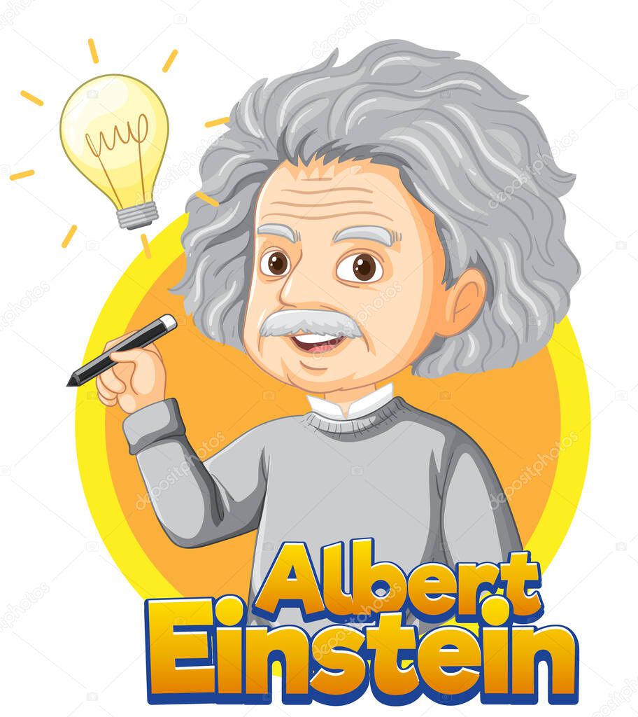 Portrait of Albert Einstein in cartoon style illustration