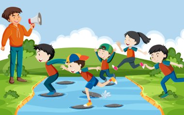 Kırmızı ışık yeşil ışık oyunu oynayan çocuklar