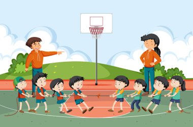 Çocuklar savaş oyunu illüstrasyonu oynuyorlar