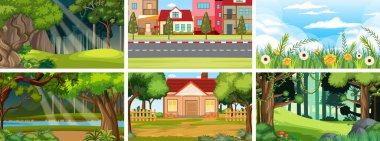 Bir sürü ağaç ve çiçek resimli doğa sahnesi