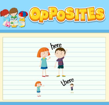 İngilizce karşıt kelime illüstrasyonunun eğitim kelime kartı