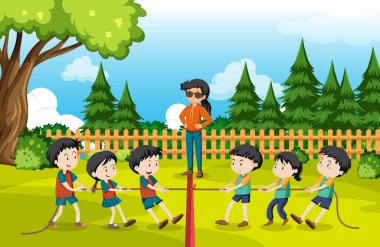 Çocuklar savaş oyunu illüstrasyonu oynuyorlar