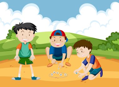 Misket oynayan çocukların olduğu açık hava parkı